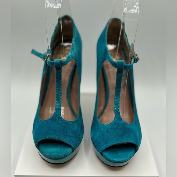 Vince Camuto Pumps Size 35.5 in teal color, 4inch heel 1 inch platform Brand New - Picture 2 of 9
